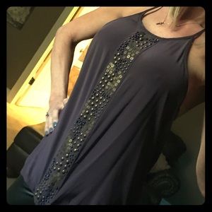 Purple ties at neck low back silk top